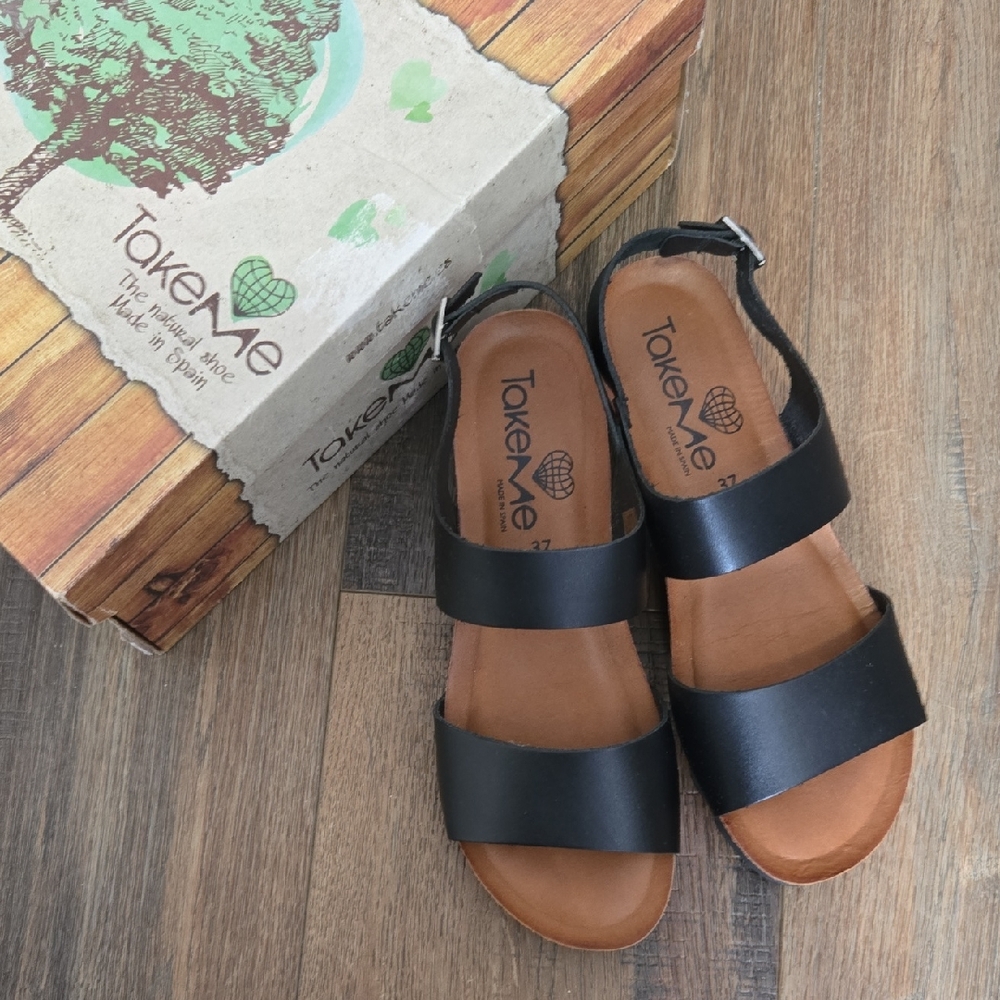 Women's Black Leather Sandals